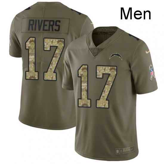 Men Nike Los Angeles Chargers 17 Philip Rivers Limited OliveCamo 2017 Salute to Service NFL Jersey
